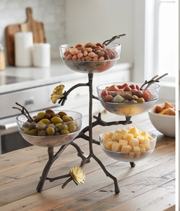 Modern Metal <b>Decorative</b> Bowl Set With Branch Design And Gold <b>Butterflies</b> For Tabletop Display Elegant Home Accent - Product Image 3