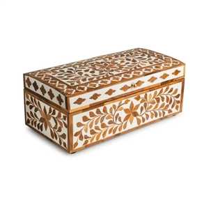 Boîte en bois artisanale avec incrustation florale en os, boîte de rangement décorative, coffre à bijoux, boîte à souvenirs - Product Image 1