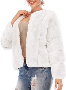 Manteau long en fausse fourrure de renard pour femme, style court, à revers, motif léopard blanc, manches longues - Product Image 2