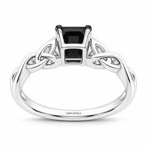 Anillo de Compromiso con Diamante Negro Natural Corte Princesa y Nudo Celta en Oro de 10K/14K/18K y Plata 925/935 para Regalo de Aniversario - Product Image 4