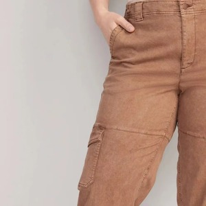 Women's Brown Cargo <b>Pants</b> Mid Waist Ankle-Length Cotton Canvas Casual Jogger With Pockets Regular Fit Button Fly Solid Color - Product Image 6