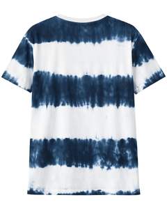 Camiseta personalizada con rayas tie-dye azul marino y blanco para hombre, de algodón, estilo casual, streetwear, cuello redondo, manga corta, a la moda, para verano. - Product Image 2