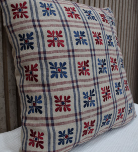 Red <b>Blue</b> Floral Embroidered Cushion Cover 100% Linen Plaid Decorative <b>Throw</b> Pillow Cover Home Sofa Decor Wholesale Manufacturer - Product Image 3