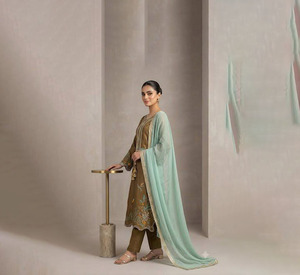 ชุดสัลวาร์สำหรับผู้หญิง ชุดไหมปักลายสวยงามสไตล์ชาติพันธุ์ พร้อมผ้าคลุมไหล่ ชุดสัลวาร์ คามีซ ชุดอัฟกานี ชุดปัญจาบ ชุดอาบายะ - Product Image 1