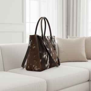 Sac fourre-tout en cuir de vachette à poils, couleur unie, broderie, avec fermeture éclair, sac à main de luxe pour femme, LHTB-0013B - Product Image 2