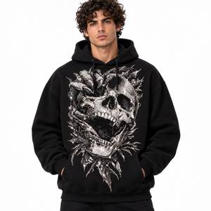 Sudadera con Capucha Negra Gótica para Hombre, Sudadera con Estampado de Calavera con Pedrería - Product Image 1