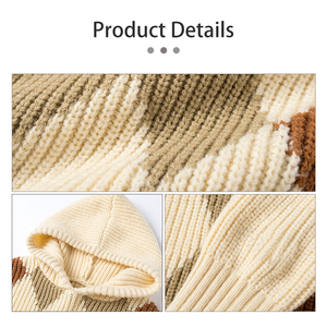 Men's Hooded Argyle <b>Knit</b> Sweater Full Sleeve Pullover Autumn Warm Beige Brown <b>Patterned</b> Casual Wear - Product Image 6
