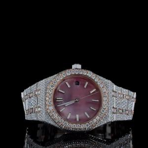 Custom <b>Men</b> Street Bling Iced Out Moissanite Diamond <b>Quartz</b> Movement Stainless Steel Fashion <b>Watch</b> Antique Business Glass Dial - Product Image 1