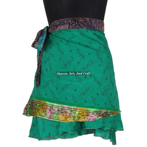 2026 Ethnic Reversible Two Layer Indian Vintage Silk Sari Magic Wrap <b>Mini</b> Skirt Gypsy Hippie Boho Indian Retro Paisley - Product Image 5