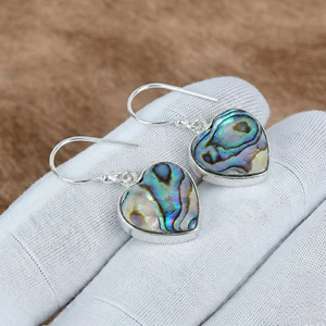 Boucles d'oreilles pendantes en argent sterling 925 massif, serties à la main de coquillages d'ormeau et pierres précieuses, style bohème, pour femme - Product Image 1