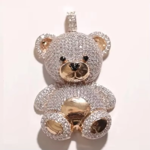 Iced Out Teddy <b>Bear</b> Pendant Two Tone Gold and Silver Finish Fully Moissanite Encrusted <b>Cute</b> Hip Hop Style Jewellery for Men - Product Image 3