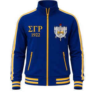 ชุดวอร์ม Sigma Gamma Rho แจ็คเก็ตและกางเกงจ็อกเกอร์ สีน้ำเงินทอง ลายตัวอักษรกรีก ชุดกีฬาแบบกำหนดเอง เสื้อผ้าลำลองแนวสตรีท ขายส่ง - Product Image 6