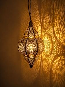 Handmade Moroccan Gold Hanging Lantern <b>Turkish</b> Metal Pendant <b>Light</b> Boho Home Decor Decorative Ceiling Hanging Lamp Ambient <b>Light</b> - Product Image 1
