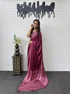 <b>Green</b> <b>Silk</b> Saree With Embroidery Traditional Women's Wear India Pakistan Wedding Engagement All Seasons - Product Image 2