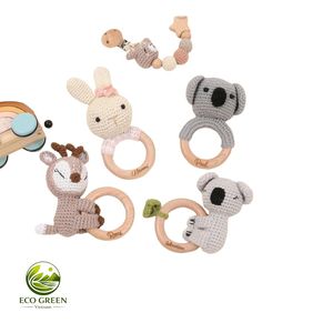 Sonajero de Ganchillo Suave con Forma de Animal, Mordedor de Madera Hecho a Mano para Bebés, Juguete para el Desarrollo Temprano del Infante, Regalo - Product Image 1
