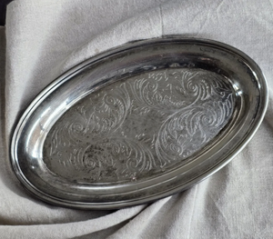 Plateau de service ovale en argent plaqué, style moderne fait main, décoratif et orné de motifs en relief, pour la maison, la salle à manger et l'hôtellerie - Product Image 6