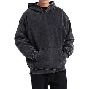 Vintage <b>Acid</b> Wash Pullover Hoodie Men Streetwear Boxy Fit <b>Drop</b> Shoulder Distressed Soft Cotton Heavyweight Top - Product Image 2