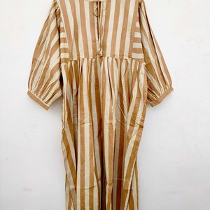 Robe longue décontractée d'été pour femme, style bohème ample avec manches bouffantes, col noué, en coton respirant, ourlet droit - Product Image 1