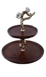 แท่นวางเค้กคลาสสิกดีไซน์ทันสมัย,แท่นวางขนมหวานตกแต่งงานแต่งงานวันเกิดเค้กสีน้ำตาลไม้ทรงกลม - Product Image 2