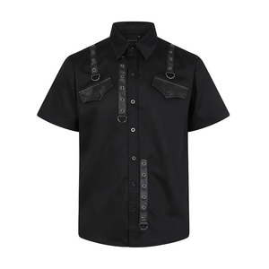 Customized <b>Men's</b> Gothic Industrial Short-Sleeve Shirt - Black Metal & Zipper Detail Top Factory Supplies - Product Image 1