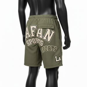 Short de bain pour homme en polyester Taslon vert olive de qualité supérieure 150 GSM à séchage rapide avec logo brodé en chenille personnalisé - Product Image 5