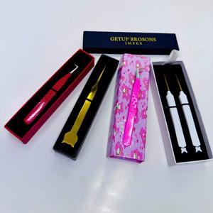 แหนบต่อขนตาปลายโค้ง/ปลายเรียบ/ปลายไฟเบอร์ สแตนเลสสตีลเคลือบสีเงินแบบผง 45/90/ตรง พร้อมด้ามจับแบบเพชร - Product Image 1