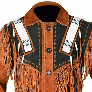 <b>Men's</b> Vintage <b>Suede</b> Leather <b>Jacket</b> With Fringe And Embroidery Turn-down Collar Regular Fit Autumn Outerwear - Product Image 5
