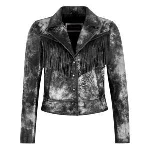 Chaqueta de Cuero Napa 100% Personalizada para Mujer, Estilo Vintage Desgastado, con Flecos, Estilo Biker, Corta, Estilo Vaquera, para Motocicleta - Product Image 1