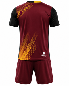 ชุดเสื้อฟุตบอลชาย SINEWY SPORTS สีแดงเลือดหมู ดำ เหลือง คอวี แขนสั้น ระบายเหงื่อได้ดี แห้งเร็ว ทรงสปอร์ต - Product Image 3
