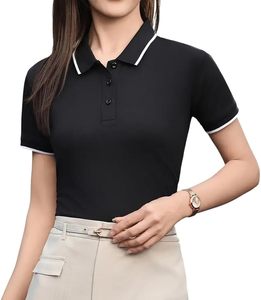 T-shirt polo sportif léger et respirant en tissu mesh, nouvelle tendance, pour femme, avec bordure contrastée, design élégant. - Product Image 3