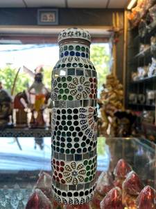 Botella de Agua de Cobre con Incrustaciones de Espejo, Botella de Bebida Artística Geométrica Hecha a Mano, Botella Decorativa Reutilizable para Bebidas Saludables - Product Image 2