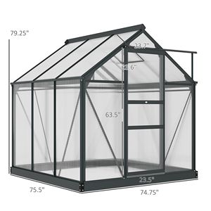Serre en verre trempé avec structure en aluminium robuste 6,2FT X 6,2FT X 6,6FT, kit gris avec porte d'accès et porte de ventilation - Product Image 3