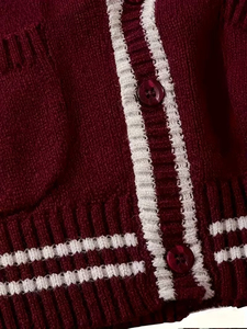 <b>Men's</b> Burgundy Knitted Pullover Sweater Solid Color <b>Long</b> Sleeve Autumn Wear Regular Fit Acrylic Material - Product Image 4