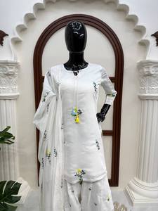 Ensemble ethnique haut de gamme AARIKA TEXTILE en Chanderi avec broderie au fil, comprenant un haut Farshi, un Salwar et un Dupatta, pour femme, séchage rapide, idéal pour les mariages et les fêtes - Product Image 2