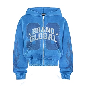 Sweat à capuche zippé personnalisé pour homme en molleton 100 % coton épais, séchage rapide, coupe-vent, écologique, coupe classique, style streetwear vintage - Product Image 2