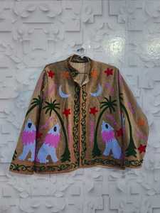 Hand Embroidered <b>Velvet</b> Suzani <b>Jacket</b> <b>Women</b> Floral Crew Neck Full Sleeve Autumn Winter Outerwear 100% Polyester Woven Boho - Product Image 3