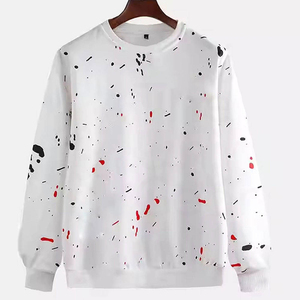<b>Men's</b> White O-Neck <b>Sweatshirt</b> Spray Printed <b>Red</b> Black Dots Regular Fit Casual Pullover Knitted Cotton Autumn Wear - Product Image 1
