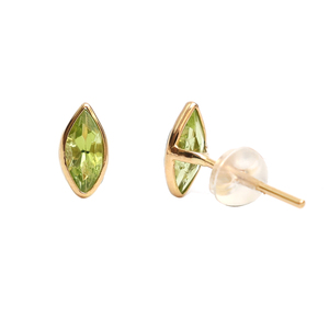Natural Green Peridot Marquise Stud <b>Earrings</b> in Solid 14K Yellow Gold Bezel Set Gemstone <b>Posts</b> – Luxury August Birthstone - Product Image 3