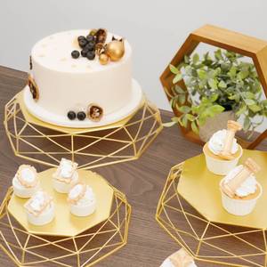 Modern Geometric Gold <b>Cake</b> Display Pedestal for Hotel Restaurant and Event Decoration Wholesale Gold Metal <b>Cake</b> Display <b>Stand</b> - Product Image 1