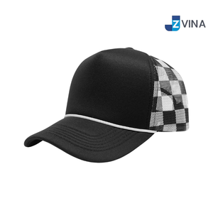 Custom Logo Mesh Trucker Hat Adjustable Foam Rope Cap Red White Plaid for Outdoor Casual Wear - Product Image 2