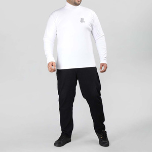 <b>Men's</b> Plus Size O-Neck Long Sleeve Breathable Polyester Solid Color Casual <b>Top</b> with Blank Design and Front Logo White - Product Image 5