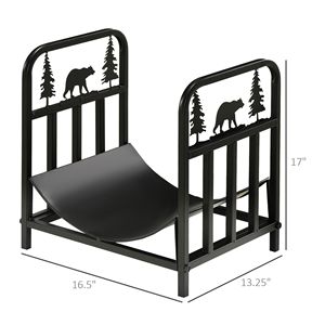 Porta Legna da 17 Pollici per Interni/Esterni con Tema Orso e Fondo Curvo, Set Stufa a Legna Nera per Patio - Product Image 3