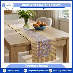 Camino de Mesa de Lona 100% Algodón Puro con Estampado Floral a Mano, 33x120 cm, Camino de Mesa de Algodón Color Limón Tierra a Precio de Mayoreo - Product Image 2