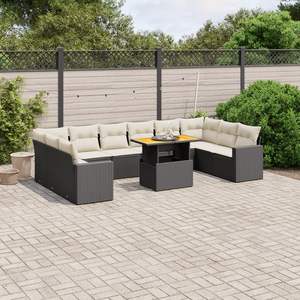 Conjunto de Sofás Modulares Grandes de Ratán PE Negro para Jardín, Elegante Espacio de Vida al Aire Libre - Product Image 1