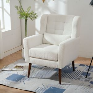 Poltrona Moderna Stile Mid-Century in Tessuto Teddy, Comoda Sedia da Lettura per Soggiorno - Product Image 2