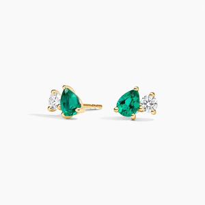 Pear Cut Yellow Gold <b>Emerald</b> Diamond Stud Earrings lab grown Diamond Women's Everyday Wear Classic Style - Product Image 4