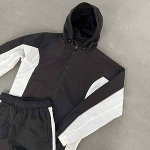 Survêtement gris à capuche pour homme, sweat-shirt long avec poches latérales, tenue décontractée d'automne, coupe ample, pantalon à cordon 100% coton - Product Image 2