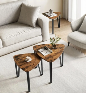 Table basse ronde en fer enduit de poudre au design moderne avec ensemble de 2 tables d'angle latérales polies décor à la maison salon chambre à coucher - Product Image 2