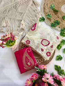 ผ้าซารีดีไซน์เนอร์สตาร์ ทำจากผ้าจอร์เจตต์ พร้อมงานปักลาย C Pallu ประดับด้วยเลื่อมและงานตัดเย็บขอบผ้า พร้อมเสื้อสัตินแบบ Bangalore - Product Image 5