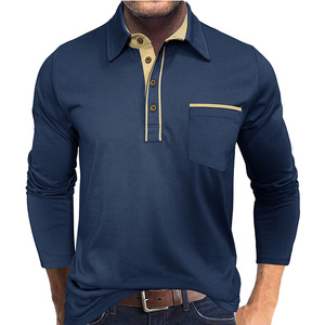 Camisa de manga larga de algodón peinado liso para hombre, con solapa y bolsillo, estilo casual con botones para uso diario. - Product Image 2